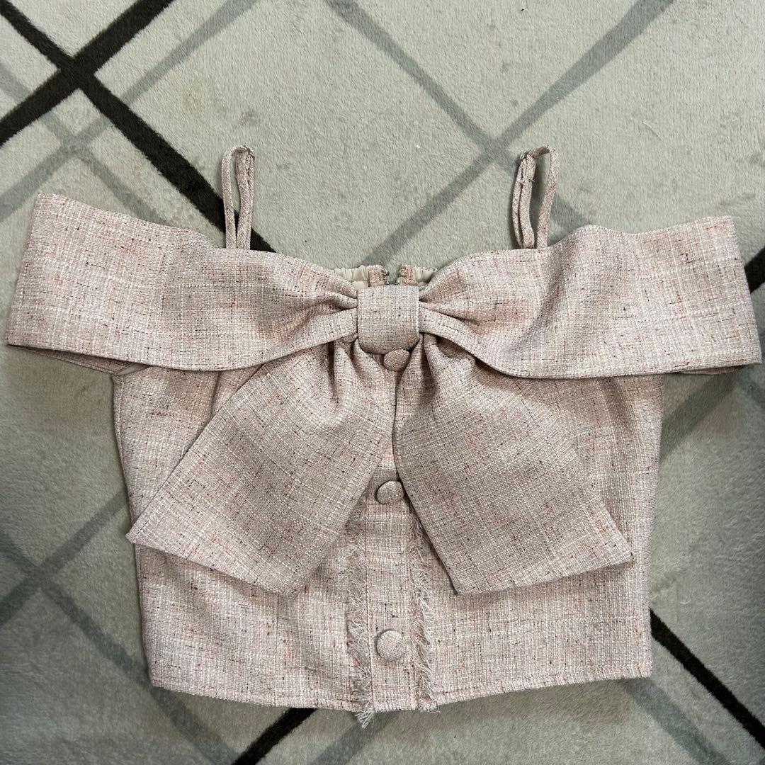 LIP SERVICE ツイードリボンオフショルトップス リップサービス ピンク