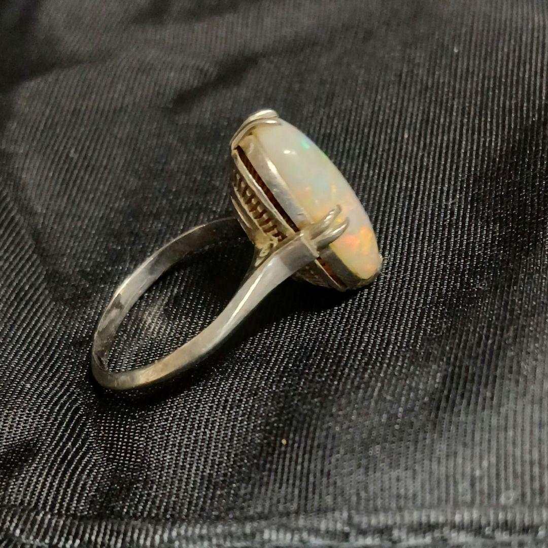 オパールリング◎プラチナpm刻印◎10号昭和レトロ