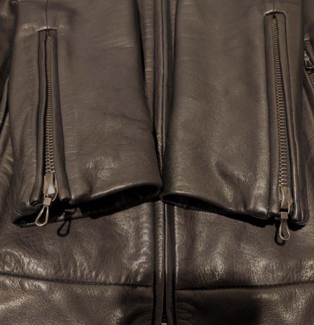 SHELLAC カウスキン 牛革 シングルライダース ジャケット 46 ブラック