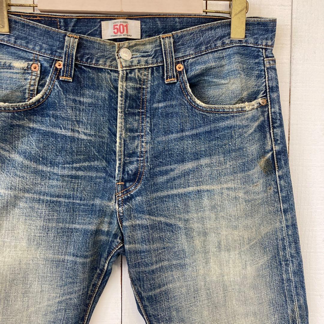 ★送料無料★Levis501★濃紺インディゴ 鬼ヒゲ ★00年代☆W32