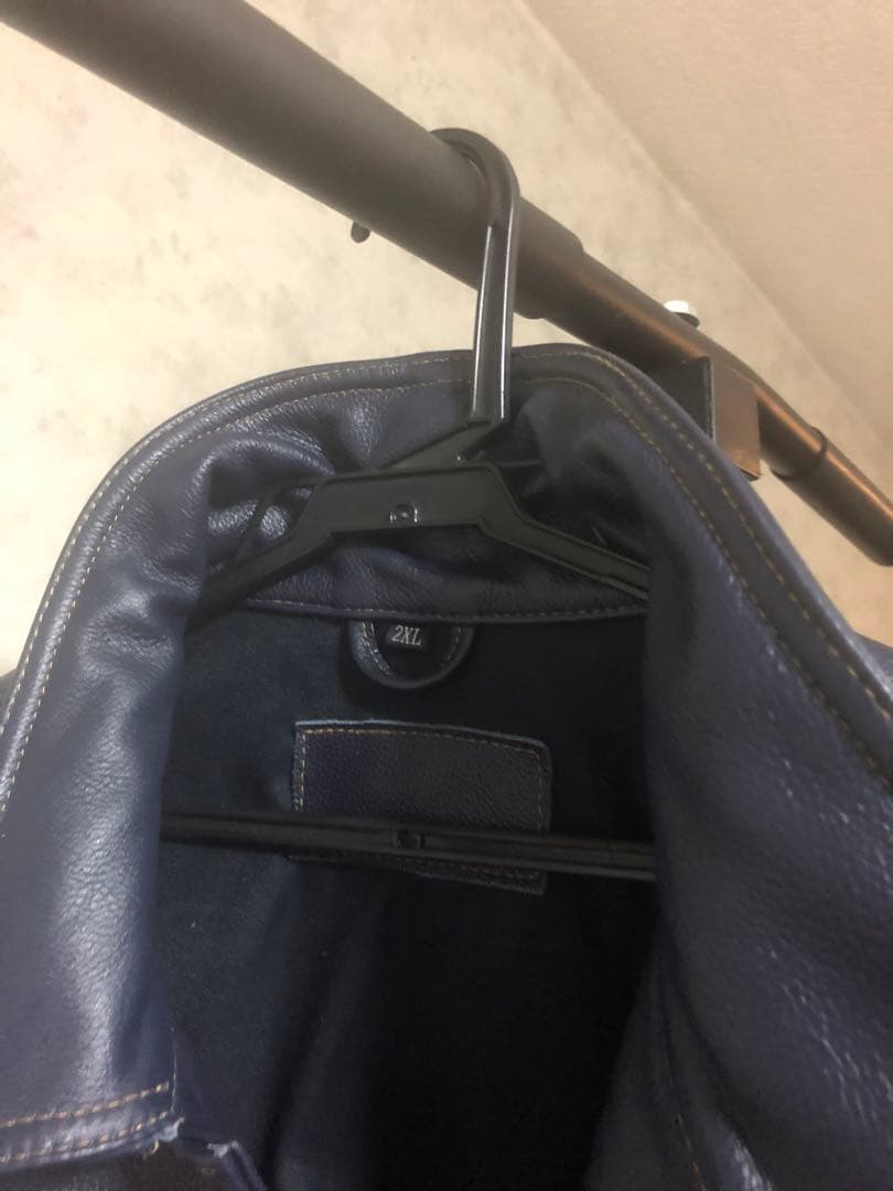 レザージャケット、ネイビー