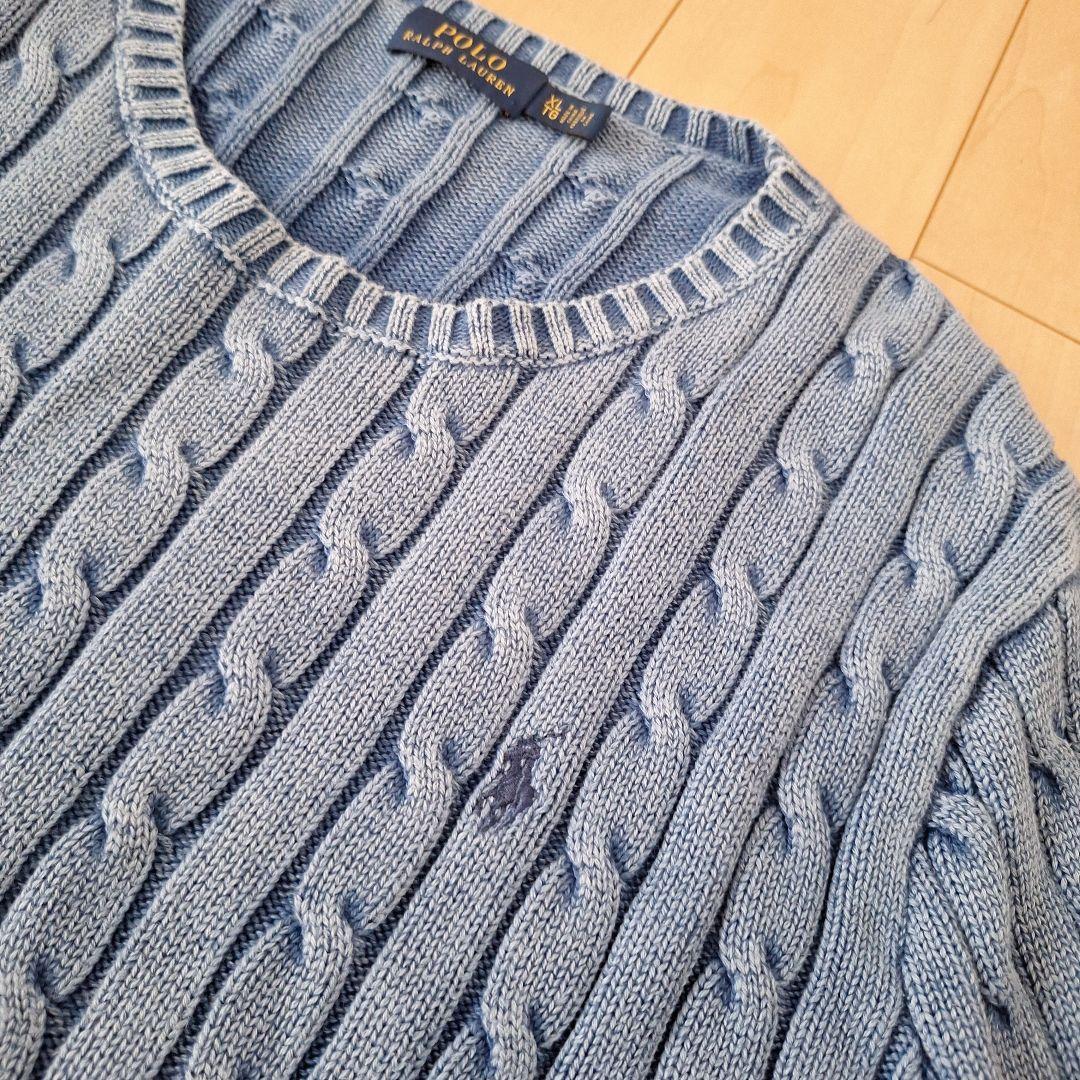 【美品】ポロラルフローレン　ウォッシュ加工ケーブルニット　ブルー
