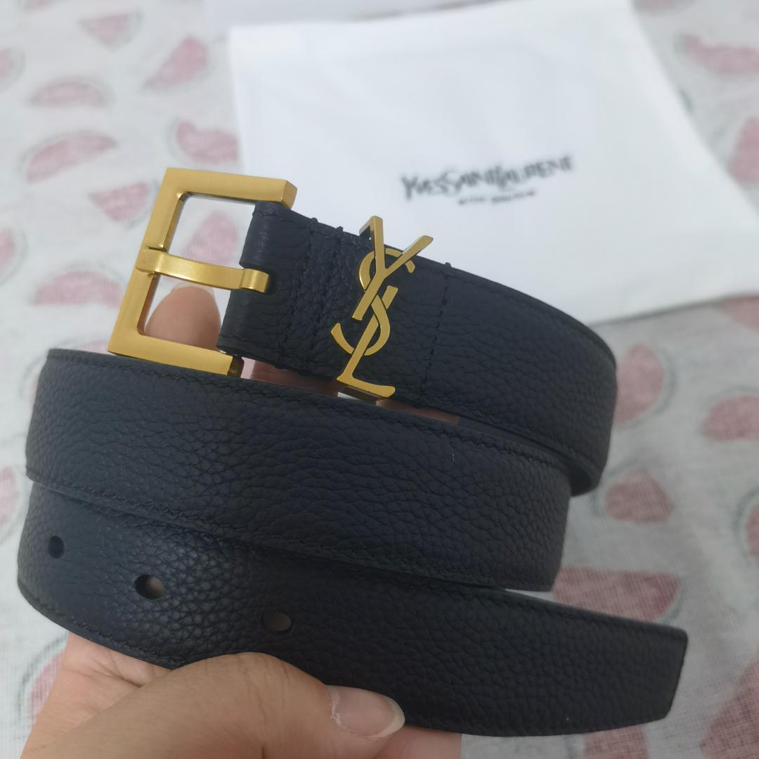 SAINT LAURENT Monogram ロゴ レザー ベルト 95cm