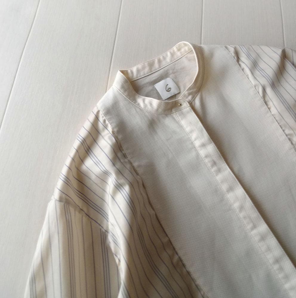 美品 ROKU ロク 2,8万 バンドカラーブラウス B&Y アローズ C551