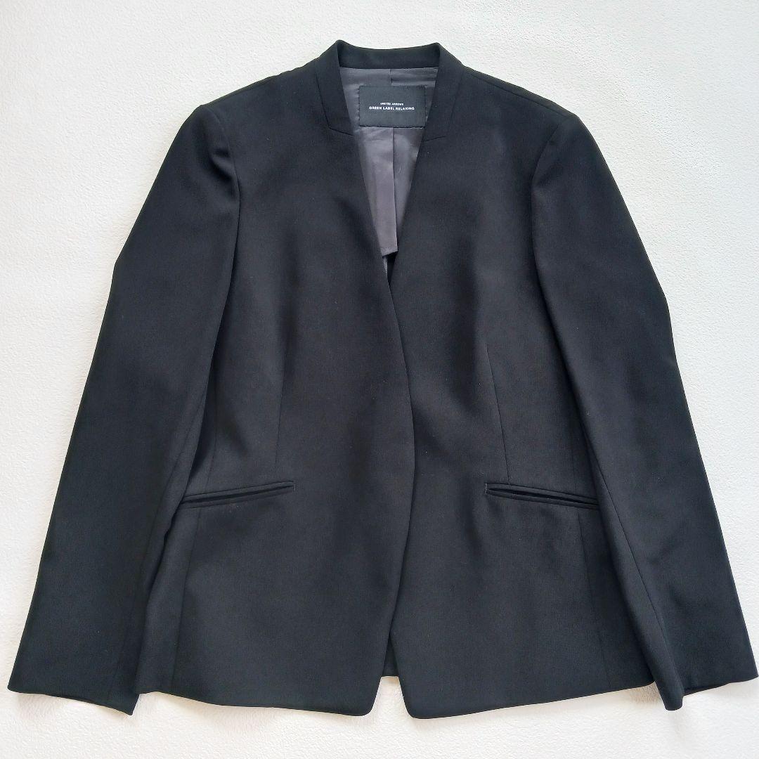 グリーンレーベルリラクシング　パンツスーツ　ブラック　ノーカラー　ワイドパンツ