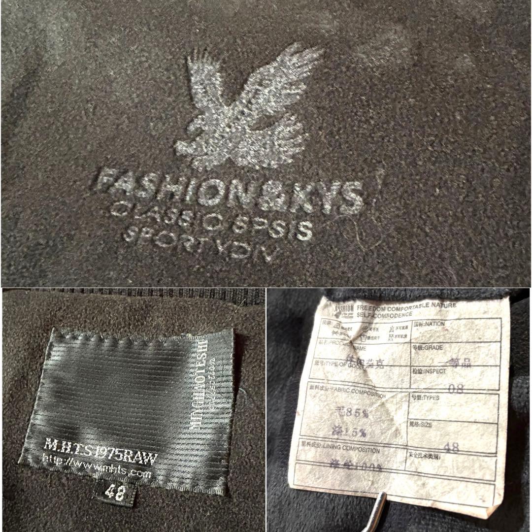 vintage起毛スタンドカラージャケット希少デザインウール調CBOYブラックL