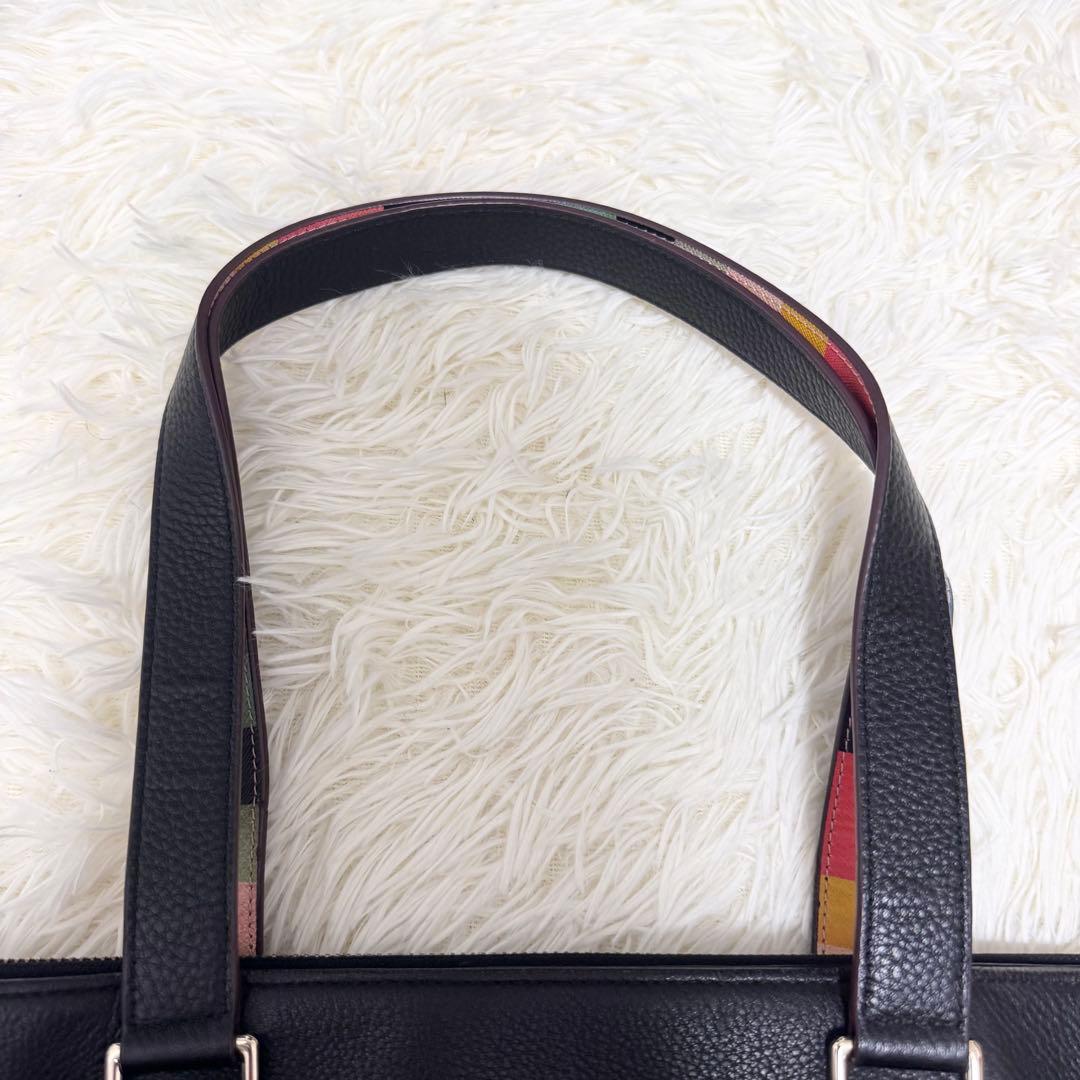 ✨美品✨ポールスミス トートバッグ シボ革 マルチストライプ A4可 肩掛け 黒