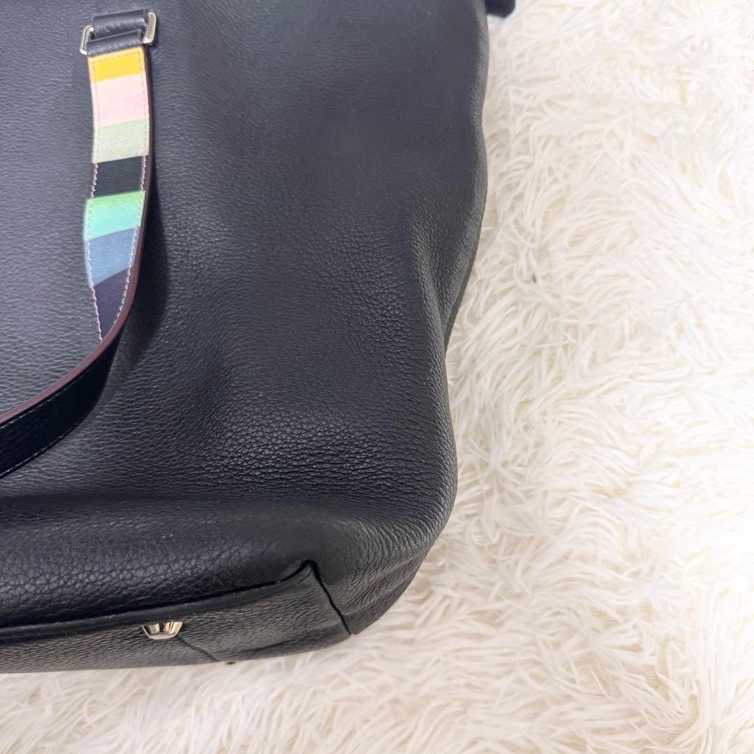 ✨美品✨ポールスミス トートバッグ シボ革 マルチストライプ A4可 肩掛け 黒