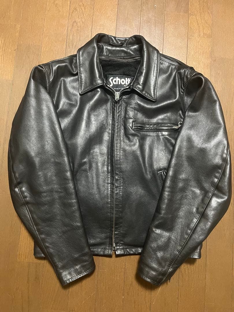 Schott シングル　ライダースジャケット　レザー　ブラック Size38