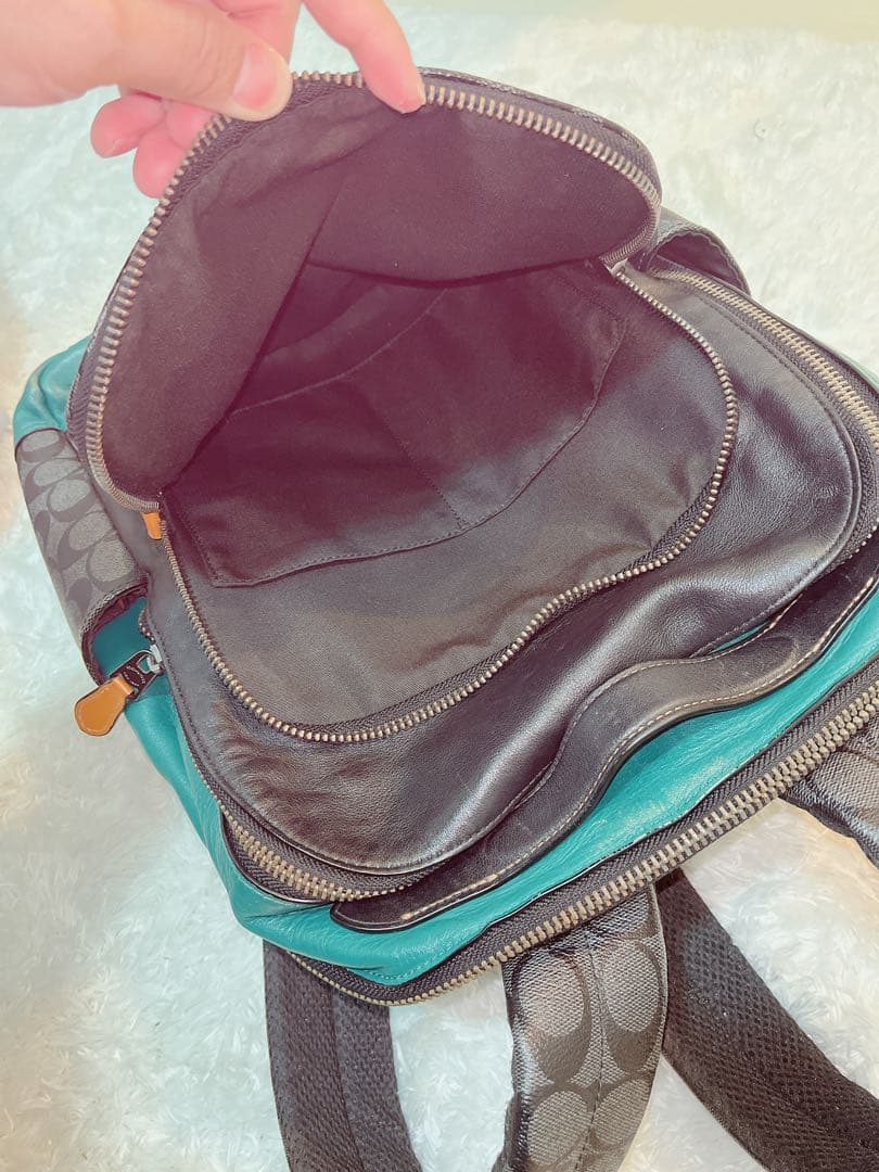 COACH リュック・バックパック シグネチャー ブラック/グレー/ターコイズ