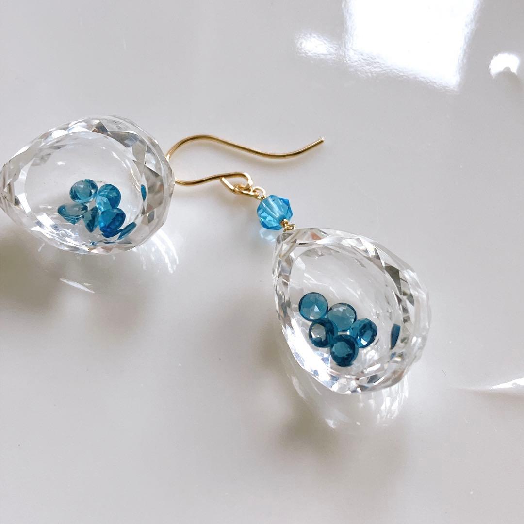 リリィ◆ラスト1点✧ロンドンブルートパーズ×水晶ジュエリーボックスピアス