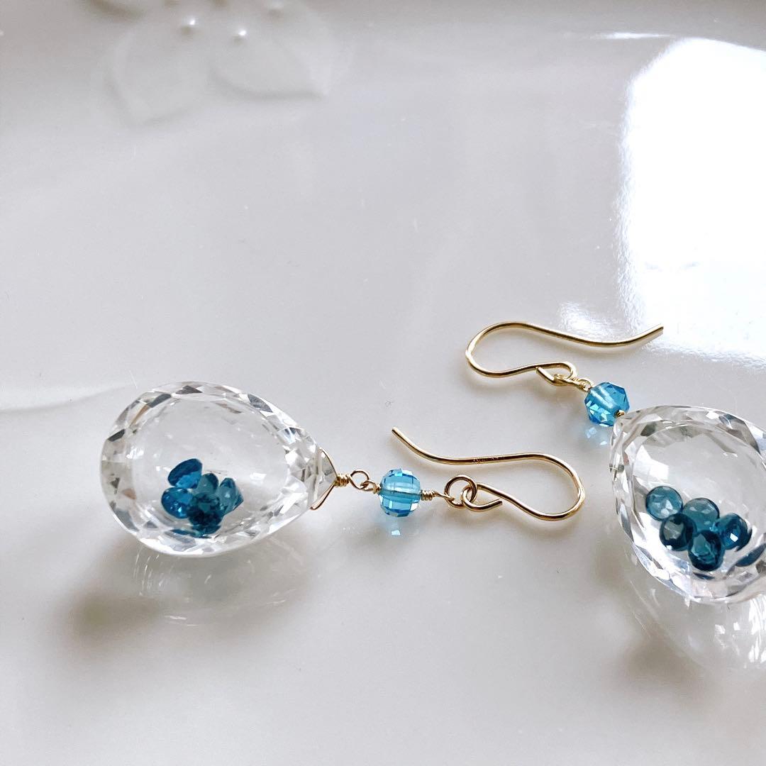 リリィ◆ラスト1点✧ロンドンブルートパーズ×水晶ジュエリーボックスピアス