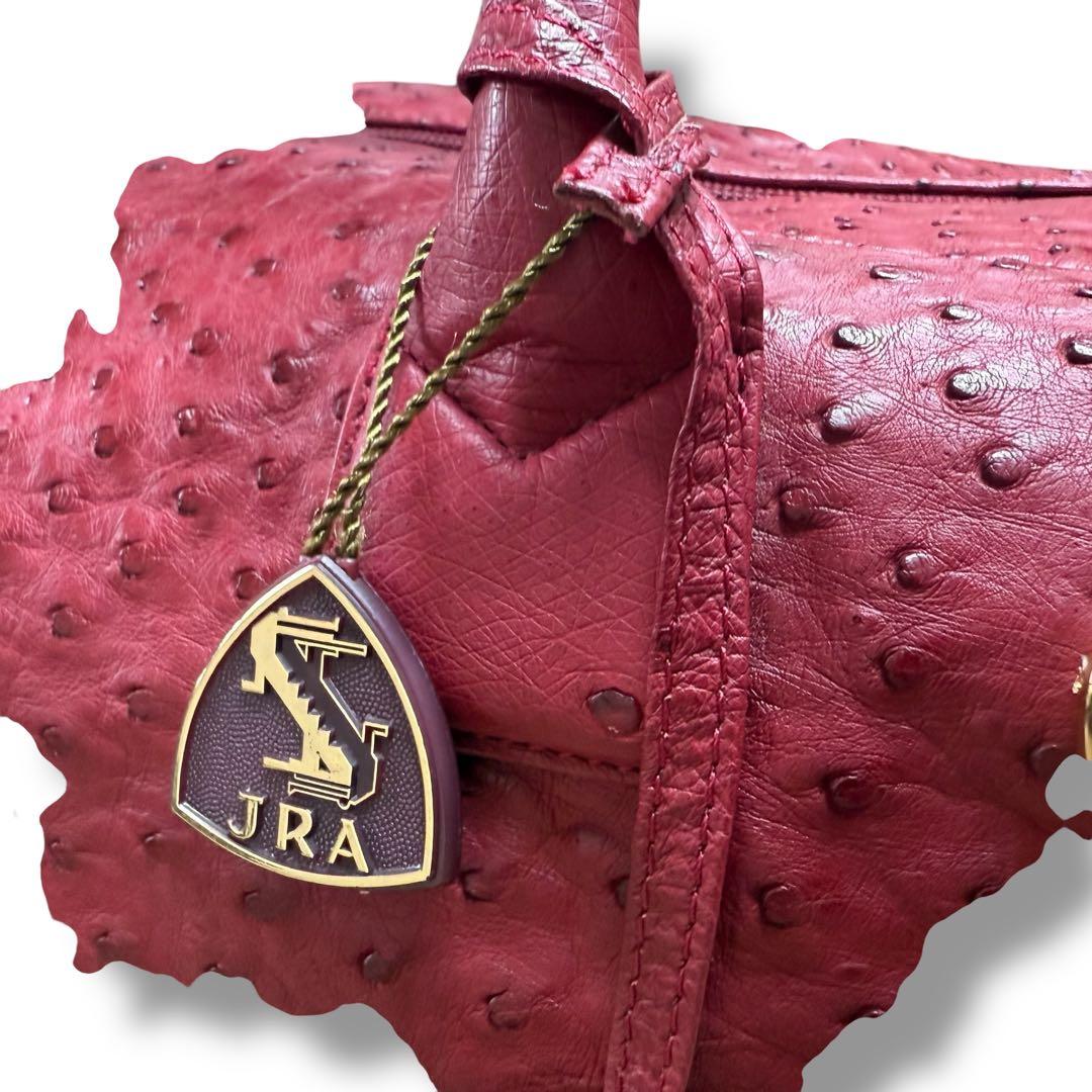 JRA認定★美品 鍵付き 大容量 オーストリッチボストンバッグ レッド