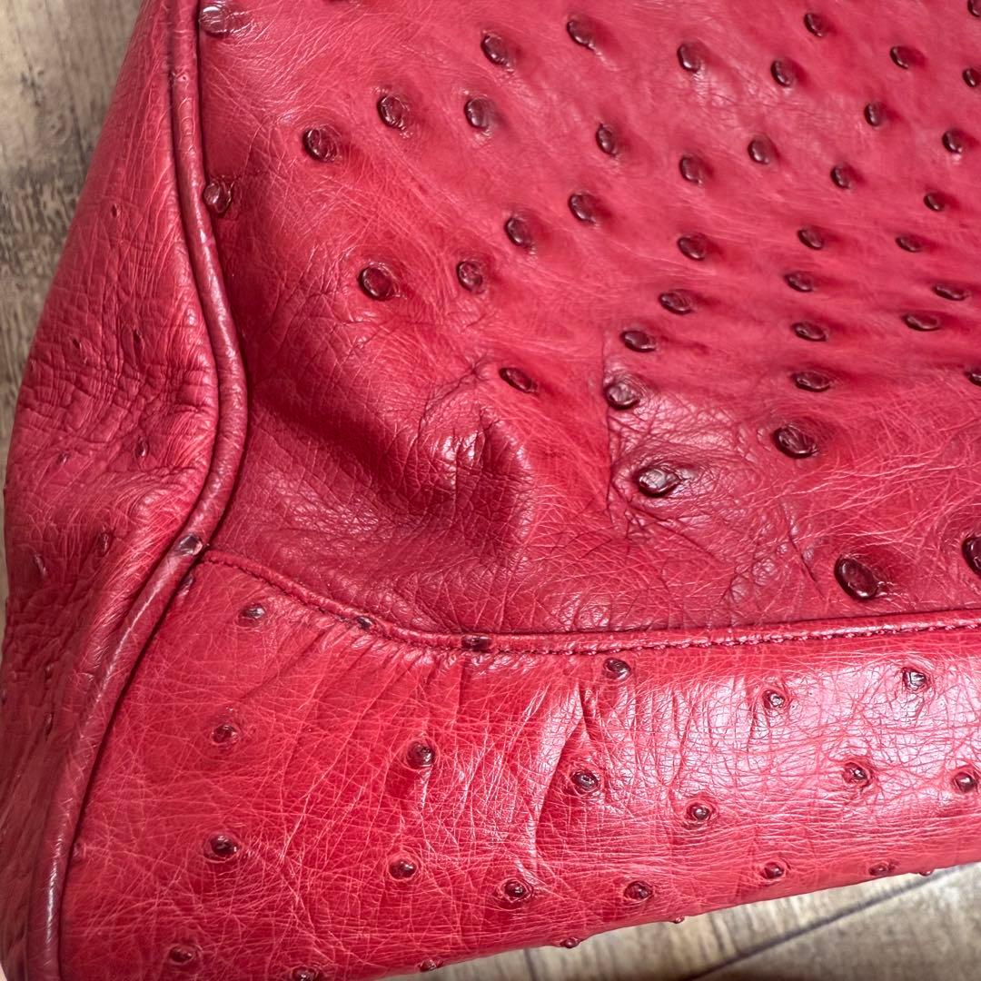 JRA認定★美品 鍵付き 大容量 オーストリッチボストンバッグ レッド