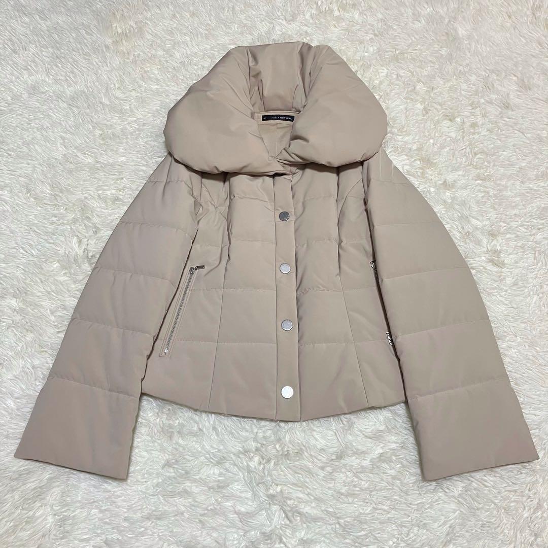 美品 フォクシーニューヨーク 中綿ジャケット ベージュ 女優襟 40 L
