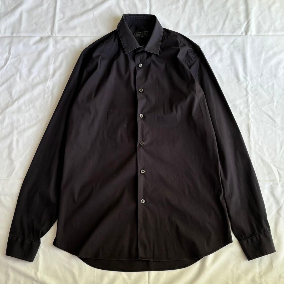 PRADA プラダ イタリア製 長袖 シャツ 38 ネイビーストレッチ メンズ