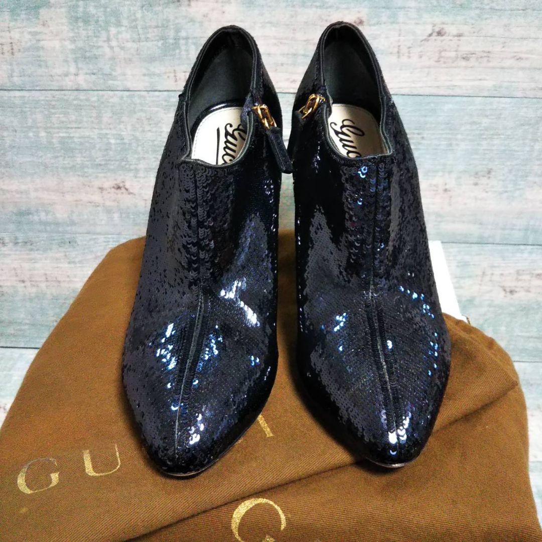 新品　★　GUCCI　スパンコール　ブーティ　ブラック