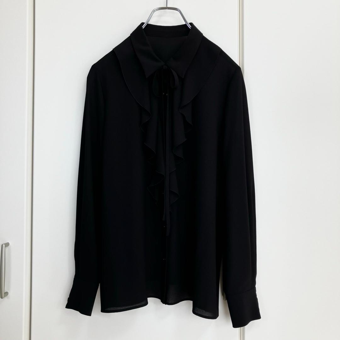 23SS ANAYI ジョーゼットラッフルボウタイブラウス ブラック サイズ38