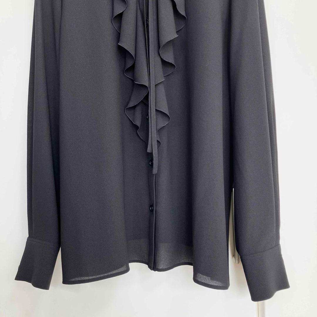23SS ANAYI ジョーゼットラッフルボウタイブラウス ブラック サイズ38