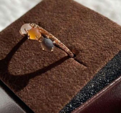 アガットK10リング３石スモーキークォーツ9号