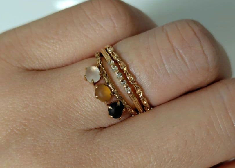 アガットK10リング３石スモーキークォーツ9号