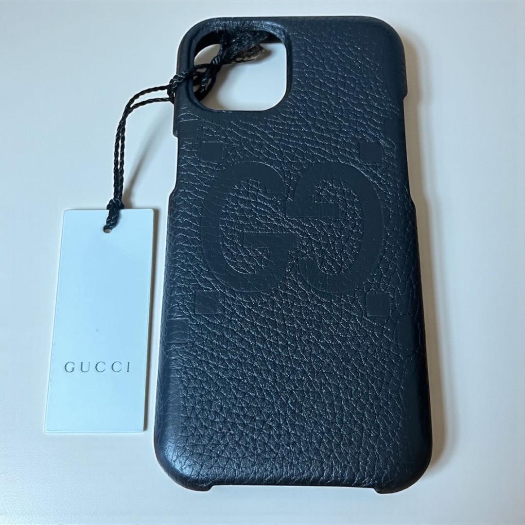 GUCCI iPhone15 ケース ブラック GGロゴ グッチ レザー