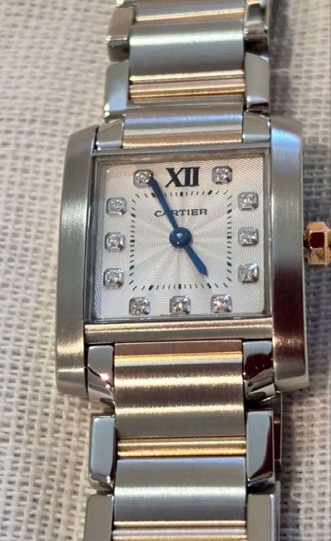 カルティエ 腕時計 タンクフランセーズシルバー 金K18PG コンビ11Pダイヤ