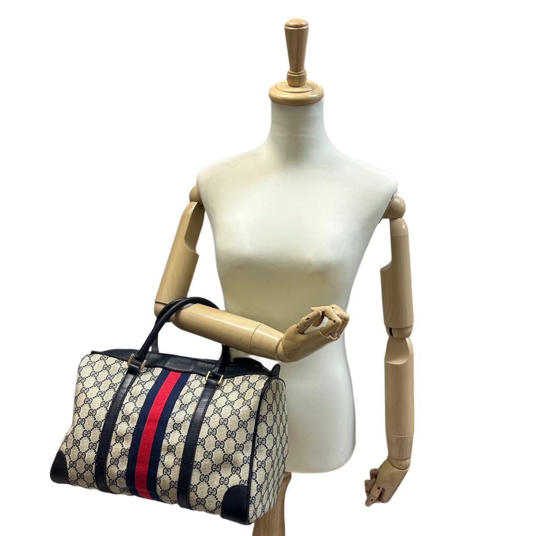 GUCCI グッチ ボストンバッグ GG PVC ネイビー シェリーライン