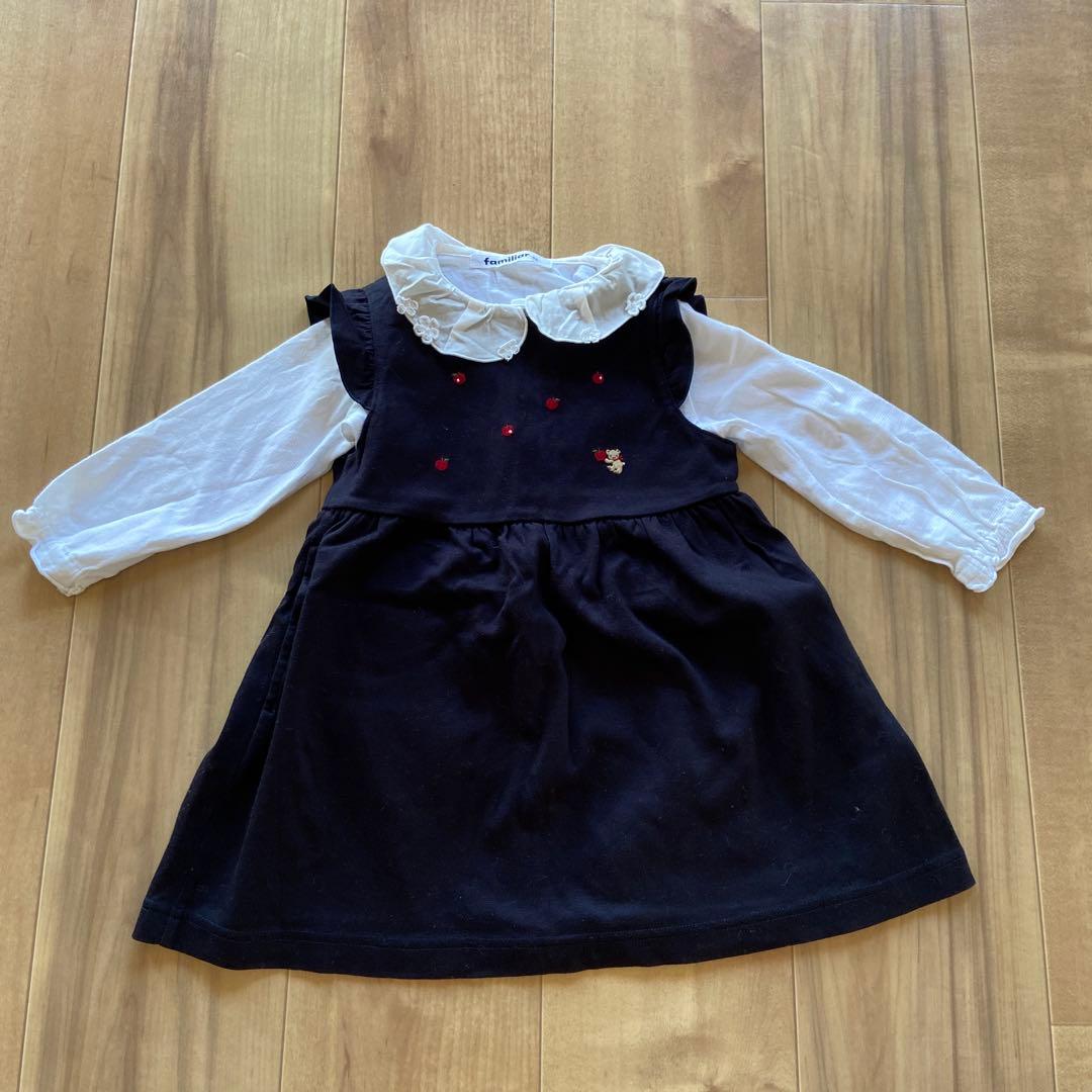 美品　familiar ネイビーワンピース ブラウスセット　90