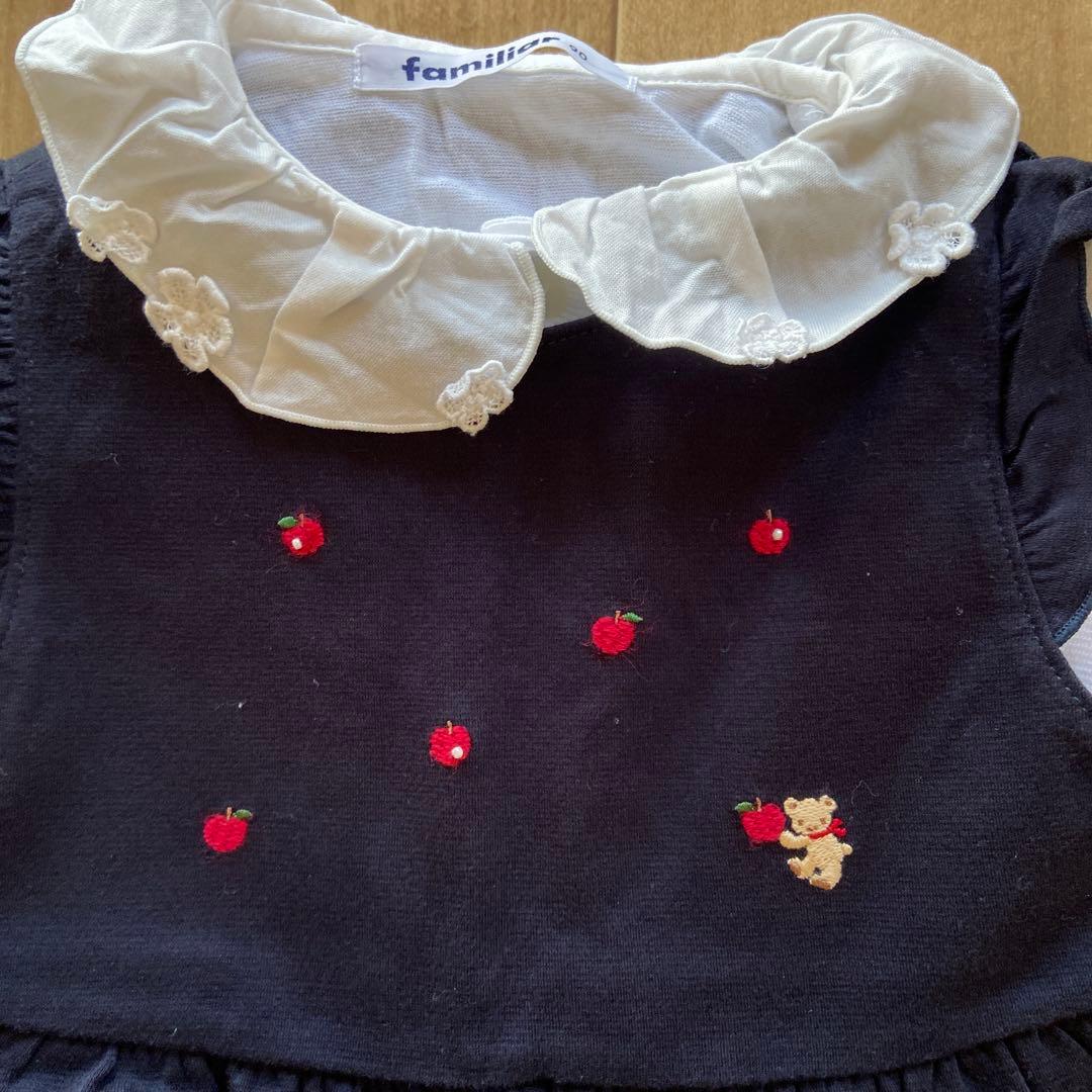 美品　familiar ネイビーワンピース ブラウスセット　90