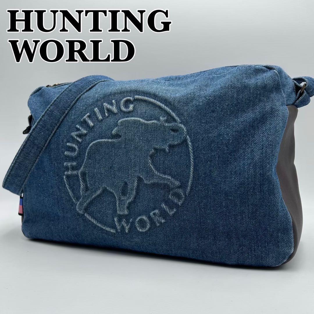 【希少】 ハンティングワールド ショルダーバック　デニム レザー 青