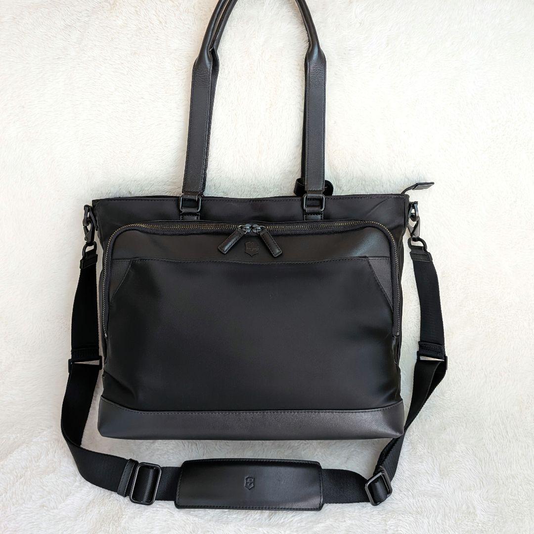 VICTORINOX トートバッグ ナイロンレザー 革 本革　ブラック　大容量