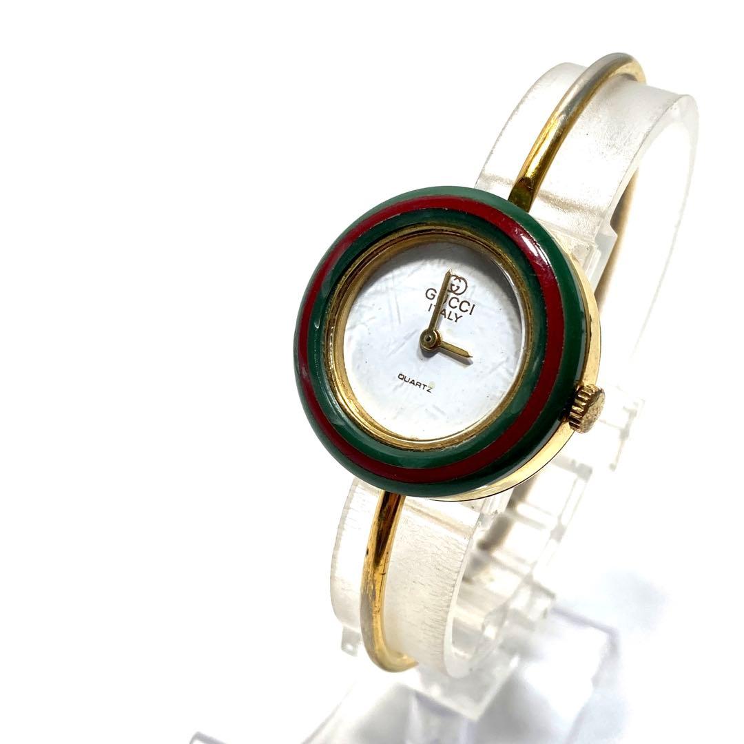 【稼働品】GUCCI 腕時計　チェンジベゼル　ヴィンテージ　緑赤　ラウンド