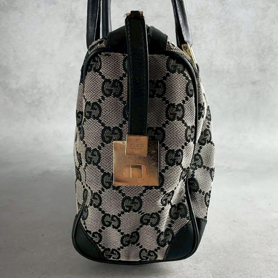 良品 グッチ GGキャンバス ミニボストン ハンドバッグ トップハンドル レザー