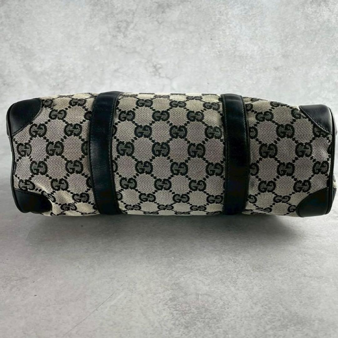 良品 グッチ GGキャンバス ミニボストン ハンドバッグ トップハンドル レザー