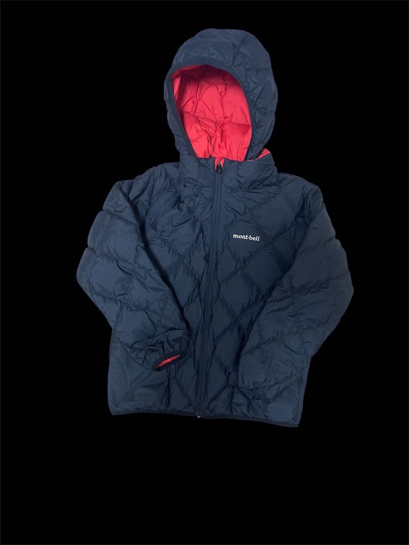 mont-bell フード付き リバーシブル ダウンジャケット ネイビー/レッド