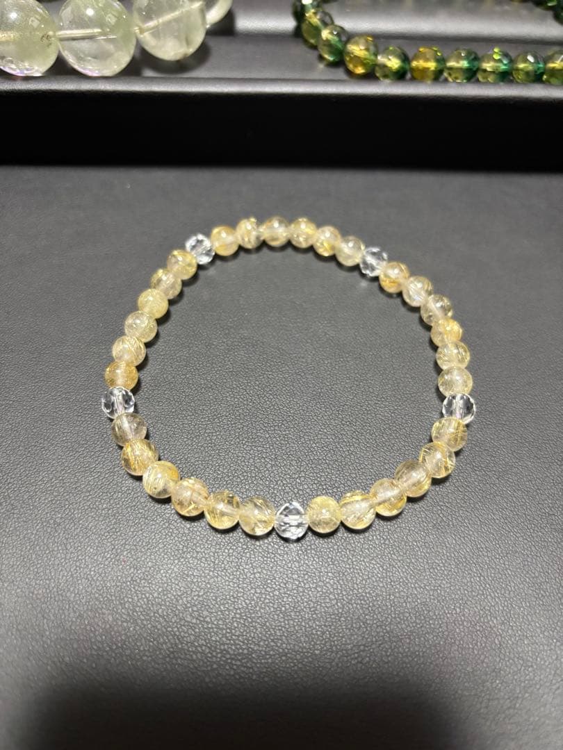 N ルチルクォーツ カット水晶 天然石ブレスレット パワーストーン6mm