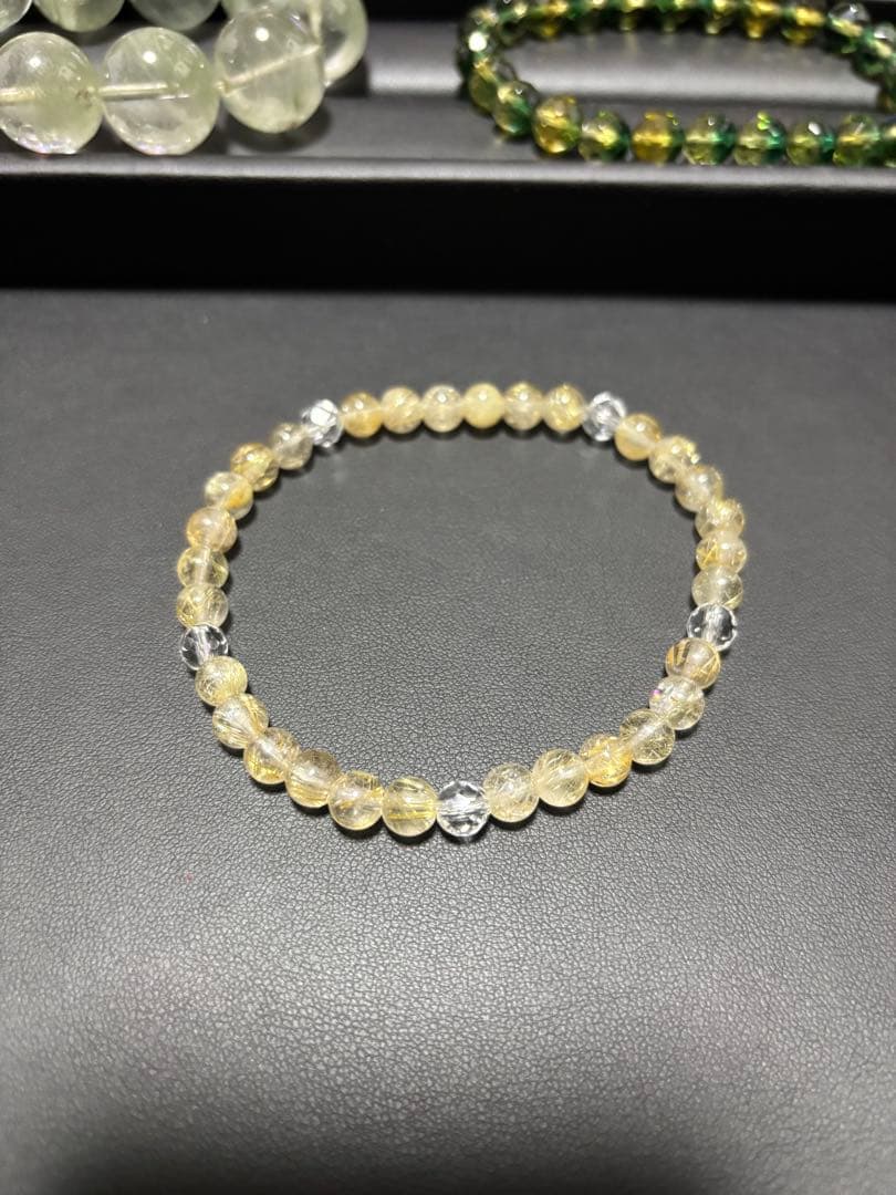 N ルチルクォーツ カット水晶 天然石ブレスレット パワーストーン6mm