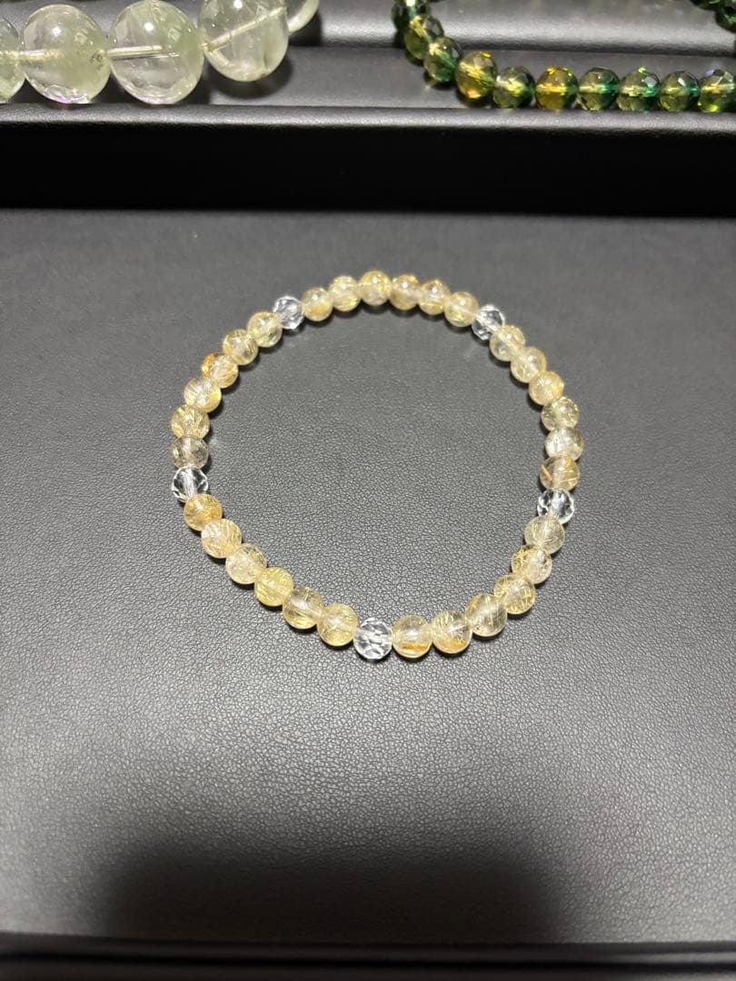 N ルチルクォーツ カット水晶 天然石ブレスレット パワーストーン6mm