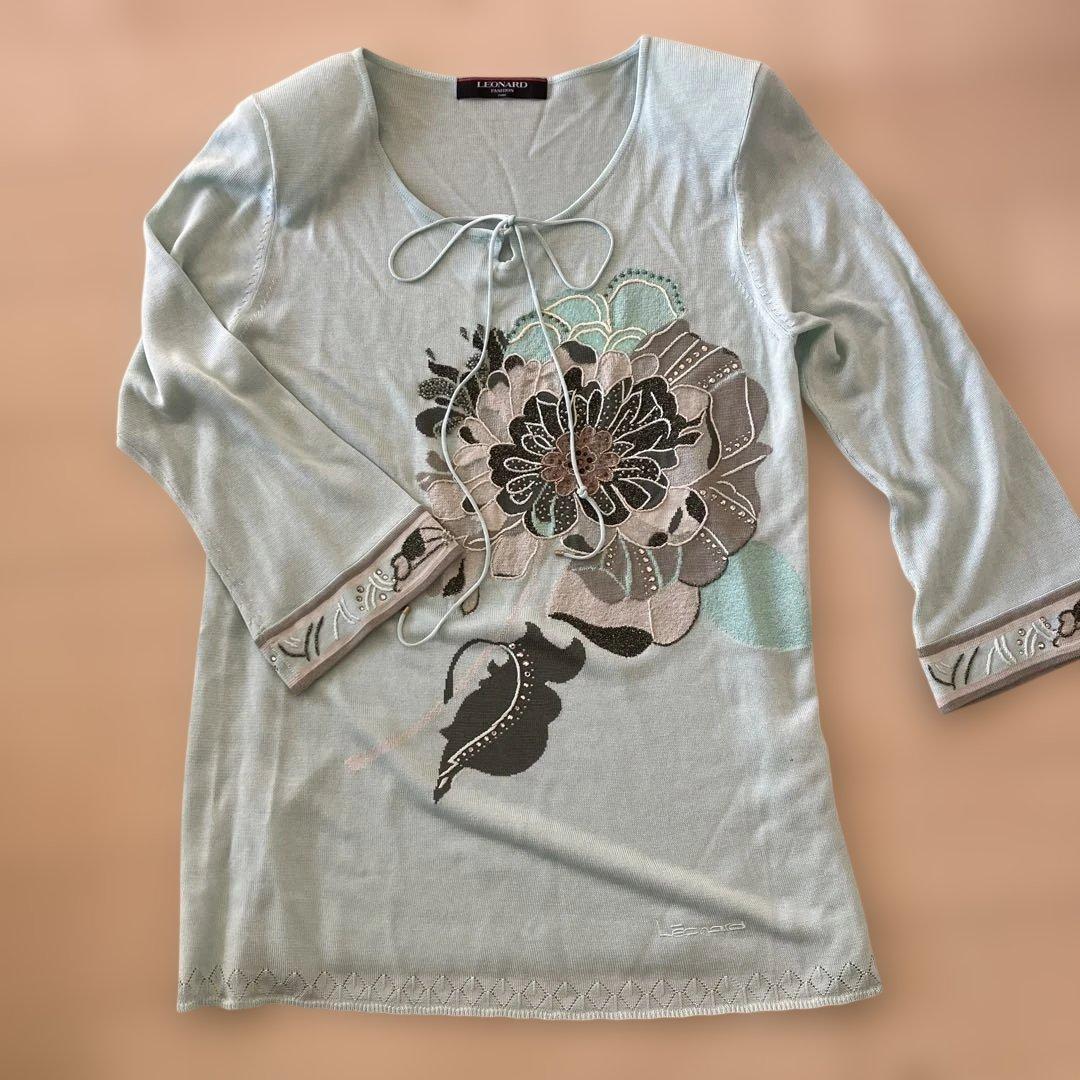 LEONAD レオナール　ニット　トップス　花柄　刺繍　ラインストーン　L 新品