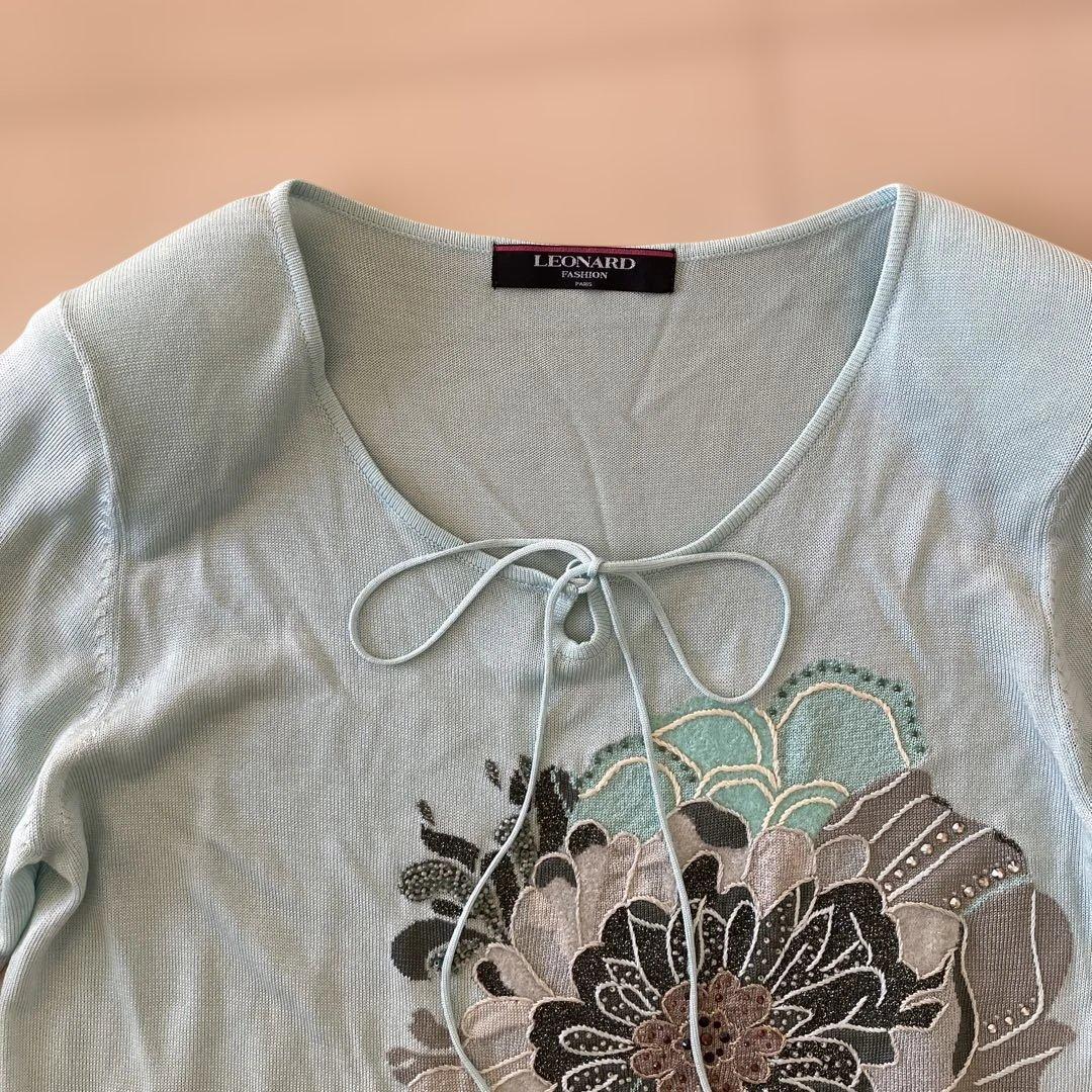 LEONAD レオナール　ニット　トップス　花柄　刺繍　ラインストーン　L 新品