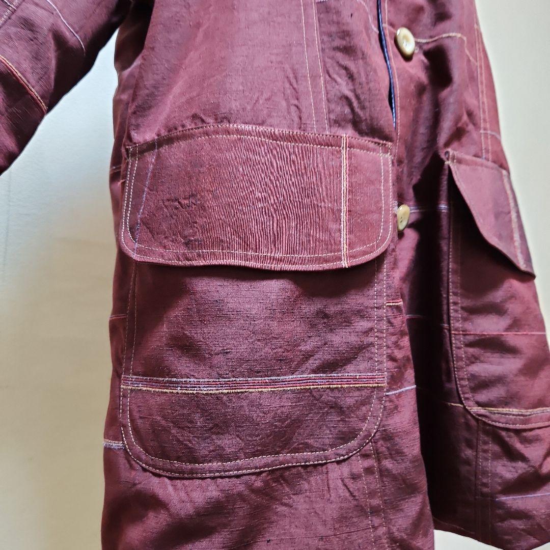 正絹結城紬と無地に近い横縞紬のリバーシブルコ－ト結城紬マフラー付き