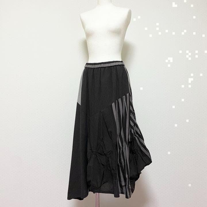送料無料 美品 センソユニコ 慈雨 ストライプ ボリューム ロング スカート