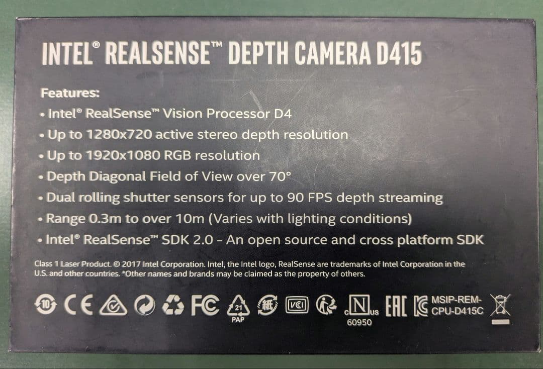 Intel RealSenseCamera D415 深度センサーカメラ