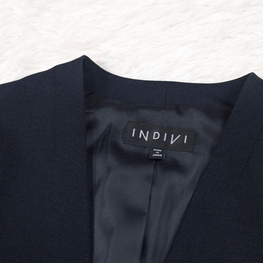 美品 INDIVI スーツ スリーピース 38 ネイビー パンツ ノーカラー