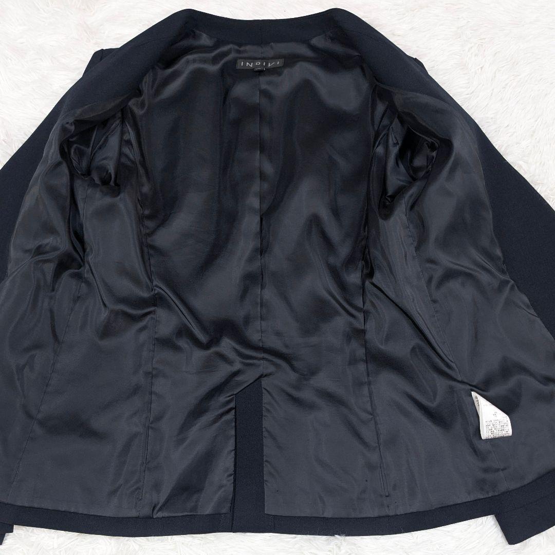 美品 INDIVI スーツ スリーピース 38 ネイビー パンツ ノーカラー