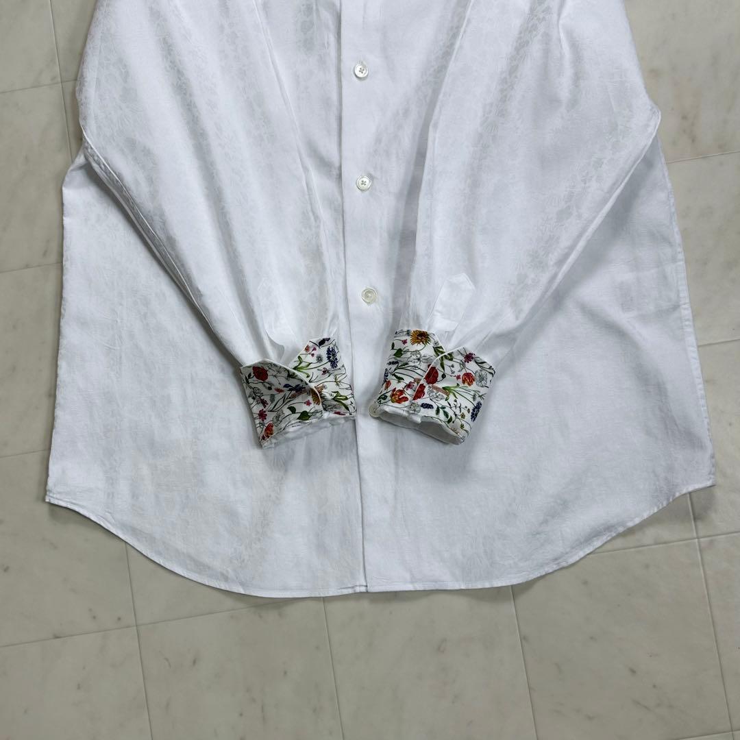 〈美品〉Paul Smith【M】フローラルジャガード ドレスシャツ 白