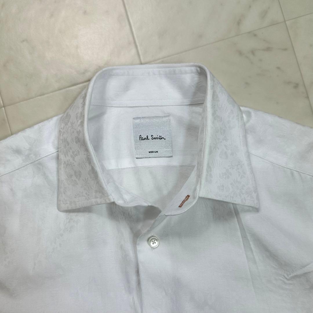 〈美品〉Paul Smith【M】フローラルジャガード ドレスシャツ 白