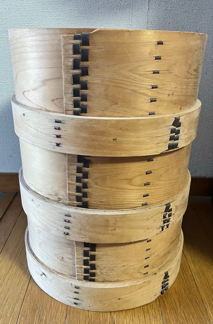 木製和せいろ　3段　古道具　古民具　大型　蓋なし　蒸し器　セイロ　30cm