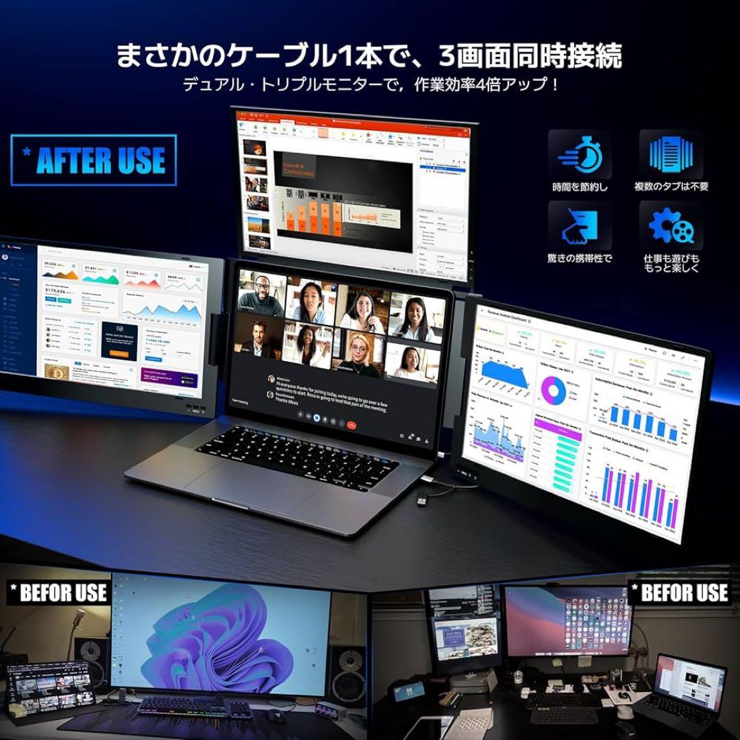 【未使用】ROADOM モバイルマルチディスプレイ 4画面 13〜17インチ対応